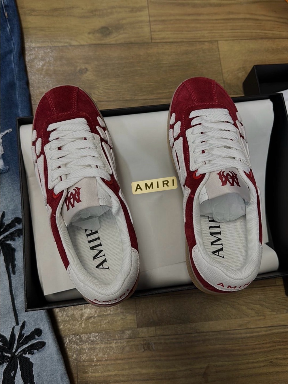 AMIRI Men's Red and White Low-Top Suede Sneakers with Contrast Logo brand new